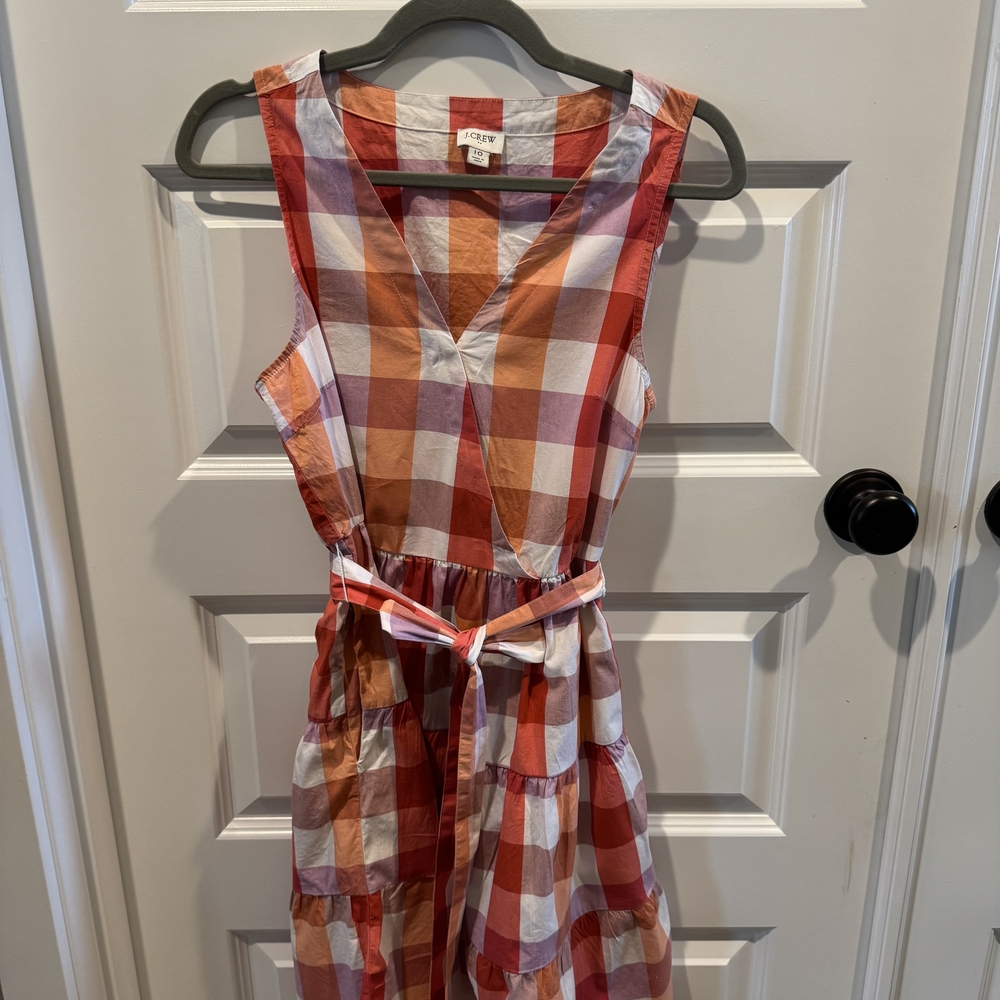 J. Crew Pastel Orange And Purple Plaid Midi Dress